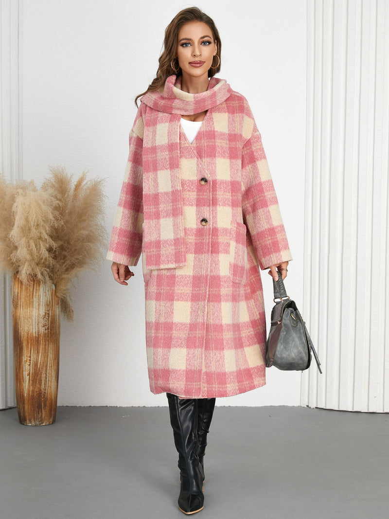 Plaid Button Up Long Sleeve Coat