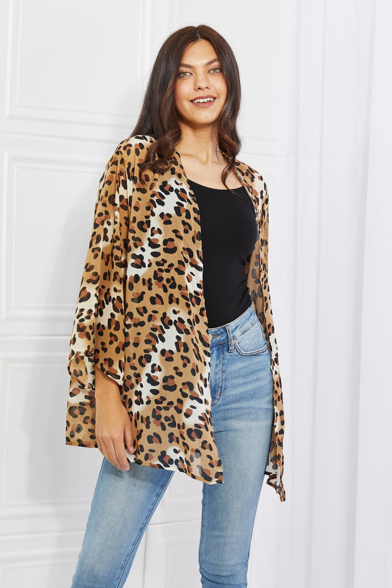 Melody Wild Muse Full Size Animal Print Kimono in Camel