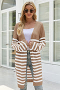 Striped Open Front Longline Cardigan