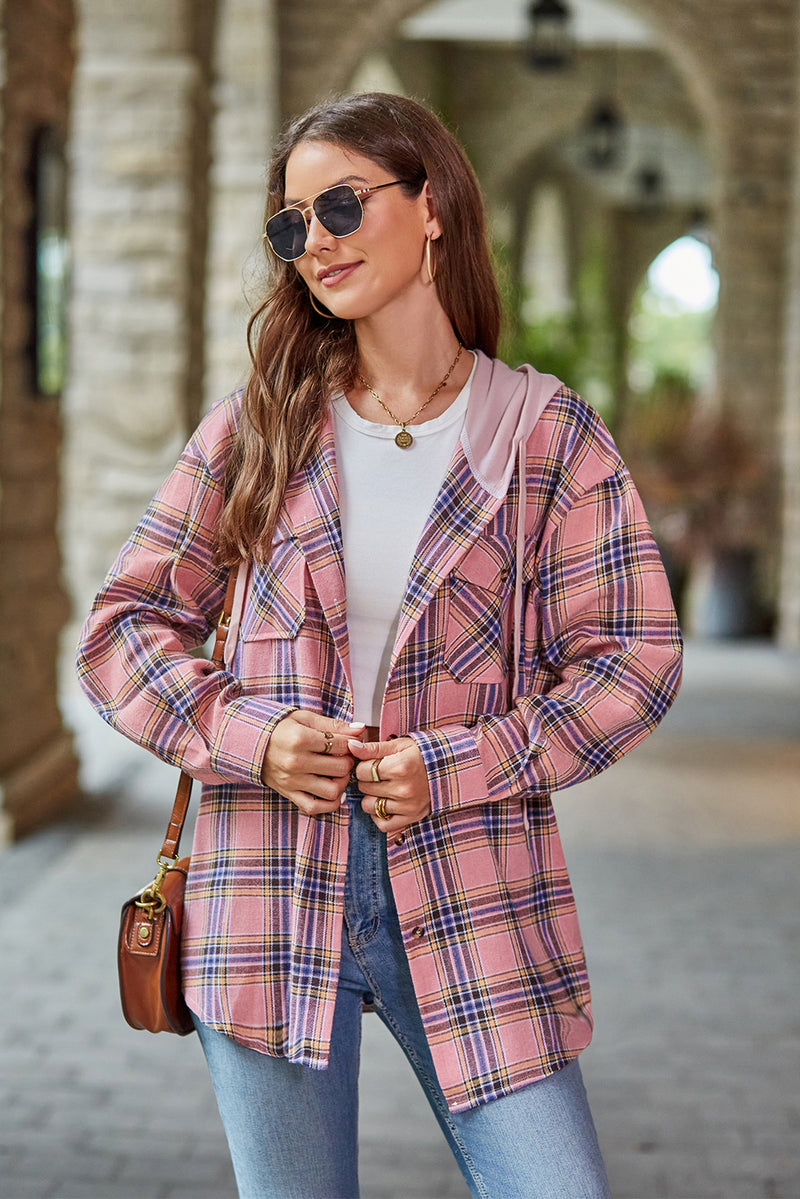 Mandy Plaid Long Sleeve Hooded Jacket