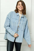 Veveret Button Up Dropped Shoulder Denim Top