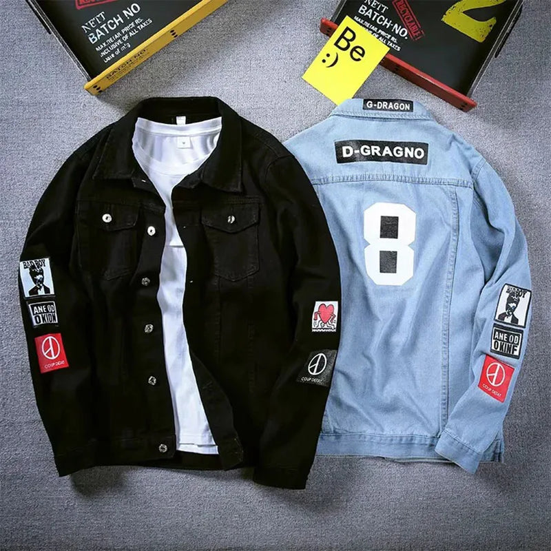 Men's Korean Style Denim Jacket W/ Patch Details