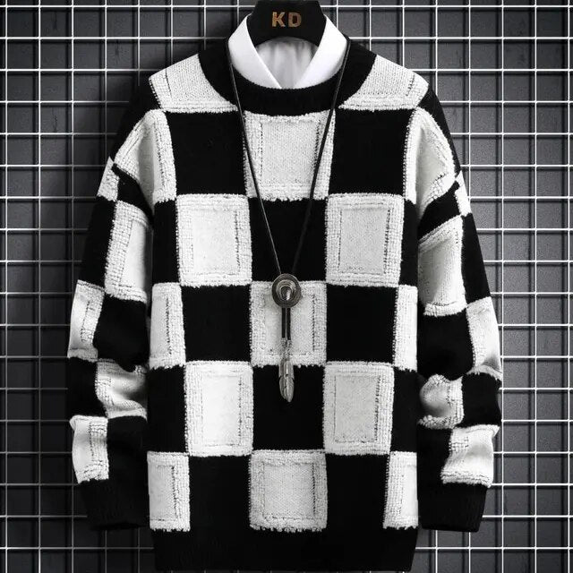 Men's Fall Korean Style Plaid Cashmere Sweatshirt