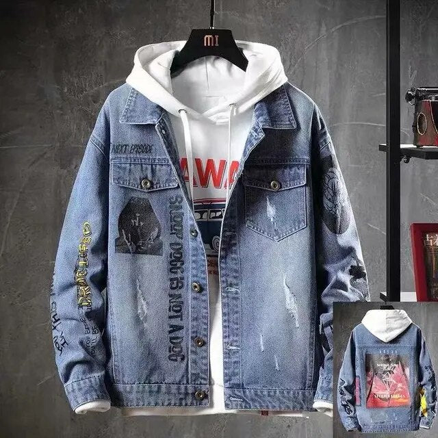 Men's Fall Korean Embroidery Denim Jacket