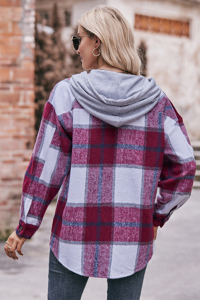 Mandy Plaid Dropped Shoulder Hooded Jacket