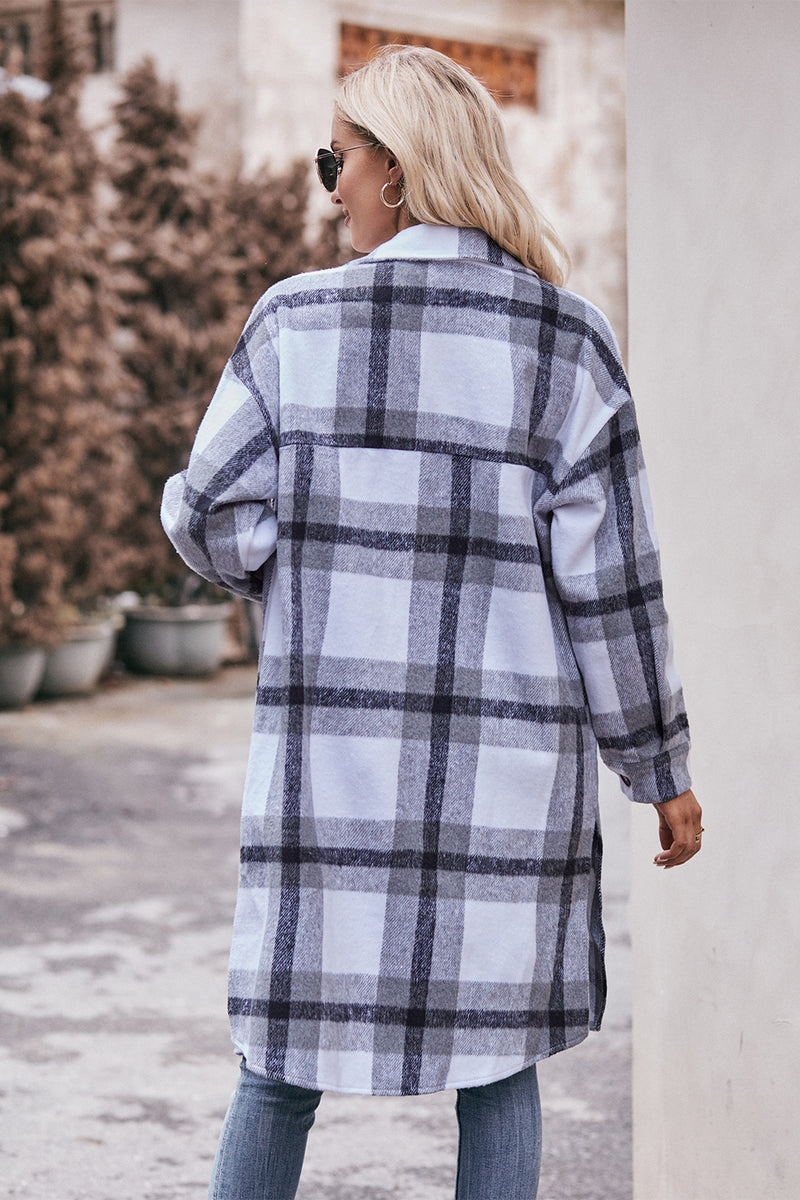 Mandy Plaid Dropped Shoulder Longline Jacket