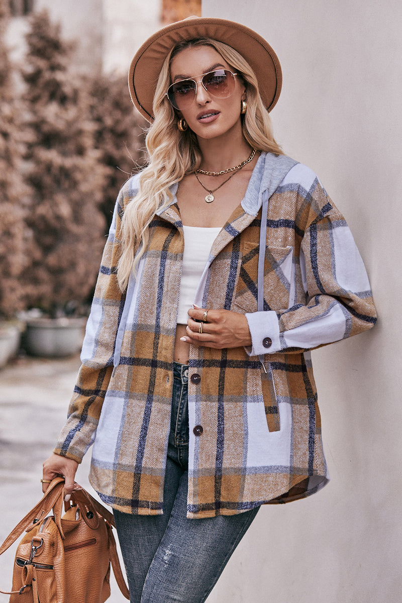 Mandy Plaid Dropped Shoulder Hooded Jacket