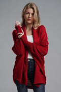 Dolman Sleeve Open Front Ribbed Trim Longline Cardigan