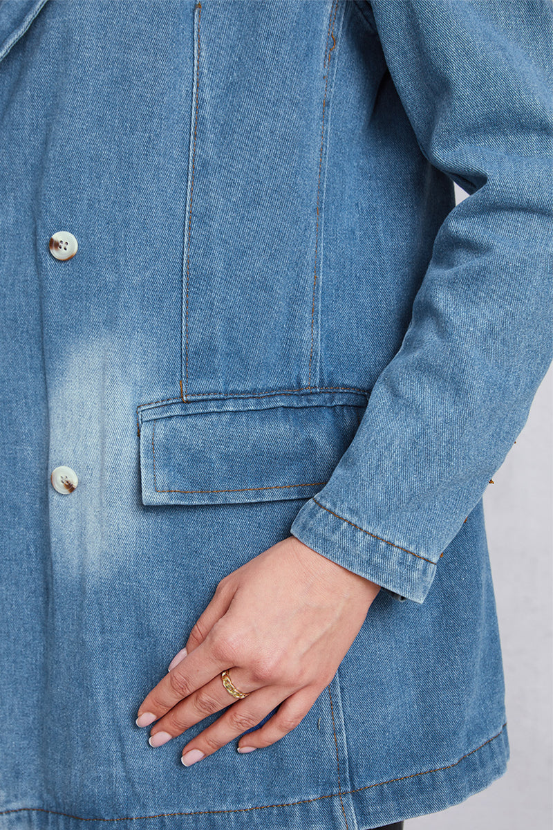 Lapel Collar Washed Denim Top