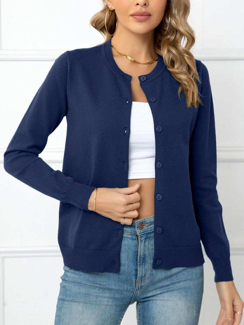 Button Down Round Neck Cardigan