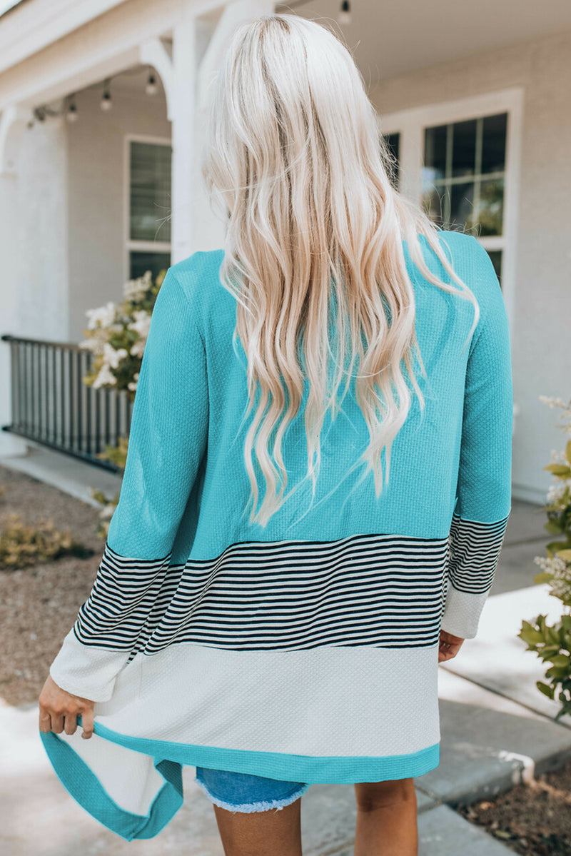 Striped Color Block Open Front Cardigan