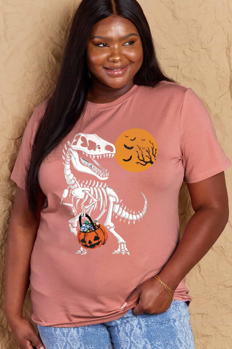 Simply Love Full Size Dinosaur Skeleton Graphic Cotton Tee