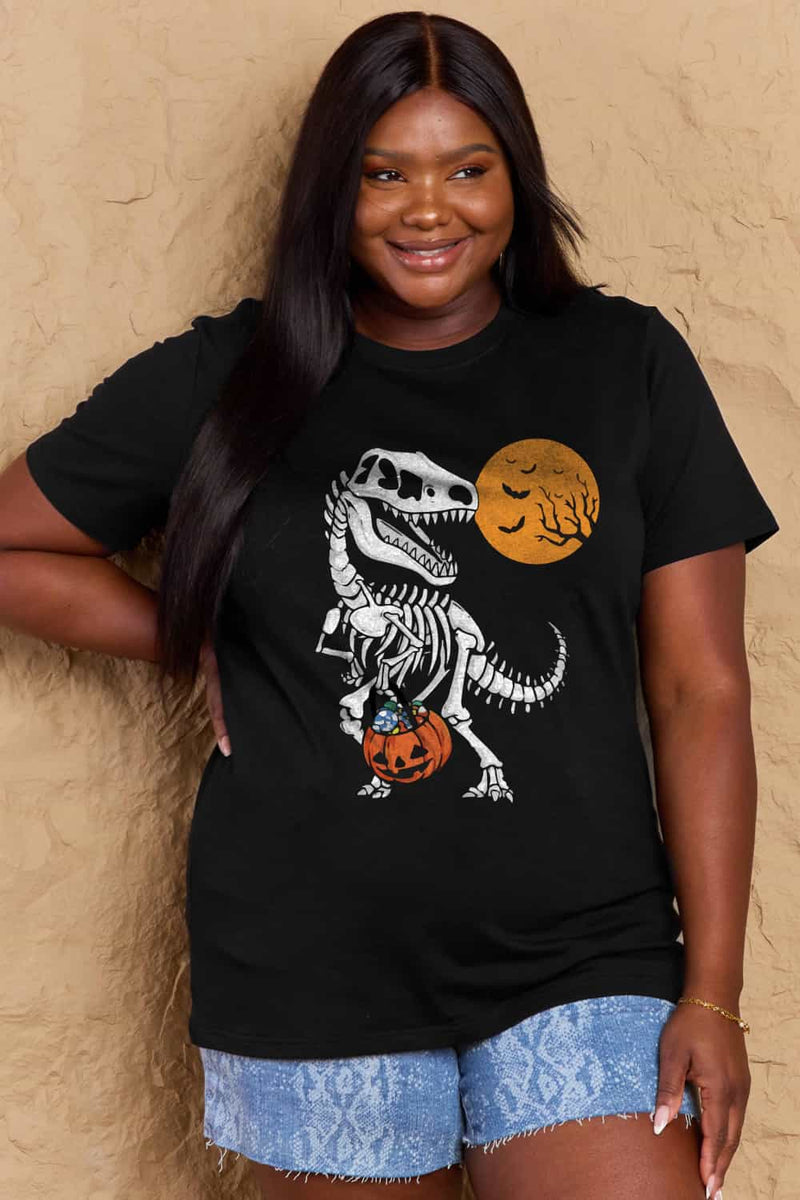 Simply Love Full Size Dinosaur Skeleton Graphic Cotton Tee