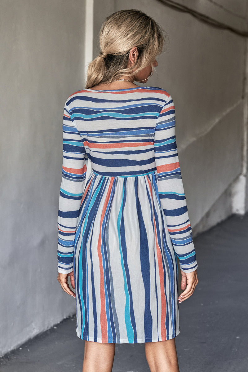 Striped Round Neck Long Sleeve Tee Dress