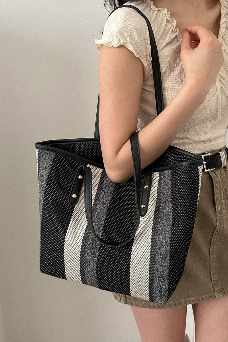 Striped Straw Tote Bag