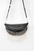 PU Leather Studded Sling Bag with Fringes