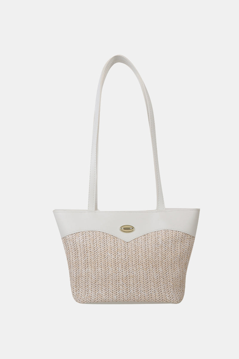 Two-Tone Straw PU Tote Bag