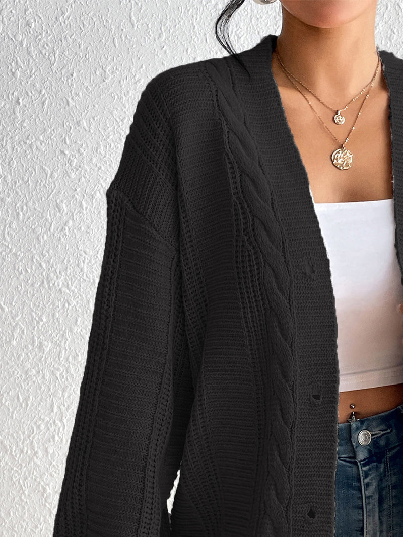 Cable-Knit Button Down Cardigan