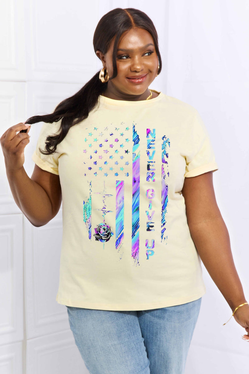 Simply Love Full Size NEVER GIVE UP Graphic Cotton Tee