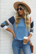 Color Block Curved Hem Long Sleeve Tee