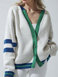 Contrast Dropped Shoulder V-Neck Cardigan