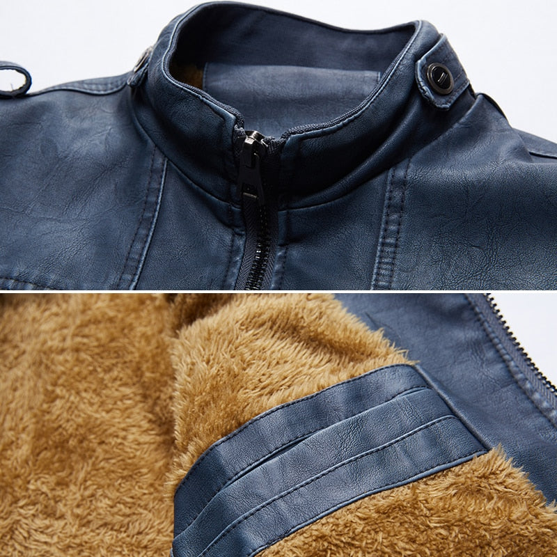 Men's Retro Fleece Interior PU Leather Jacket