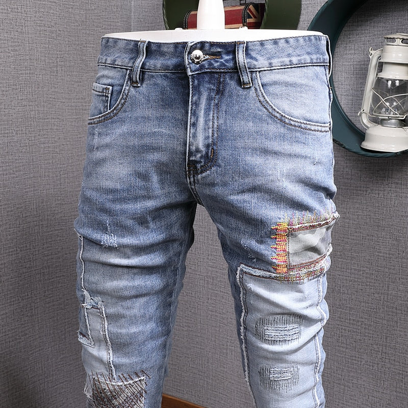 Men's American's Street Style Retro Light Blue Jeans