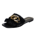 Women's Chain Detail Plush Furry Slippers