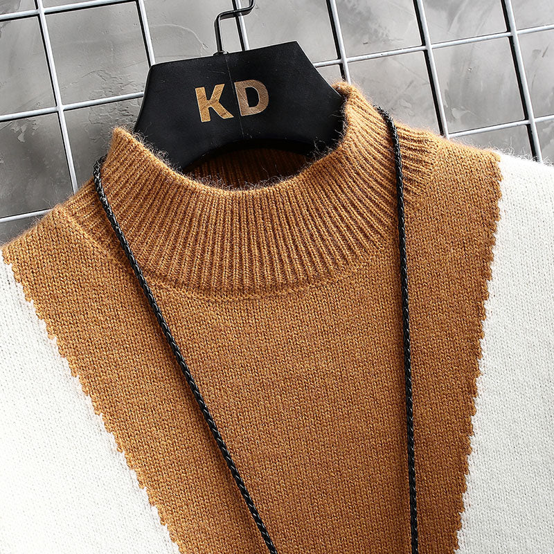 Men's Slim Fit Color Block Cashmere Pullover