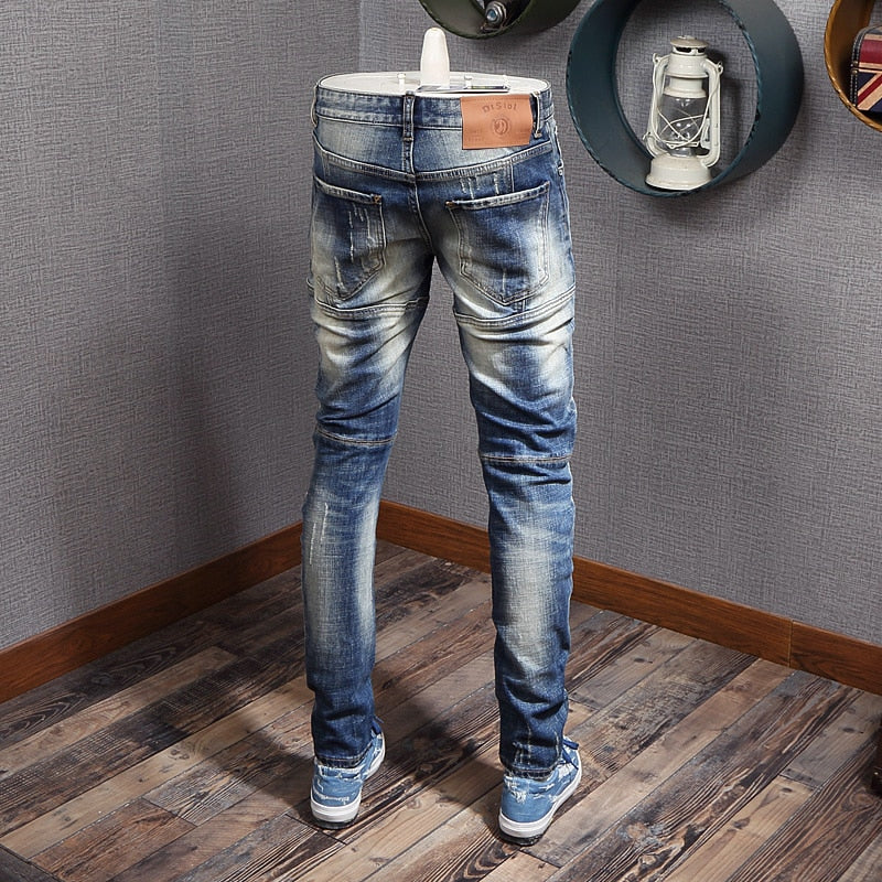 Men's Fashion Distressed Jeans W/ Camo Pocket