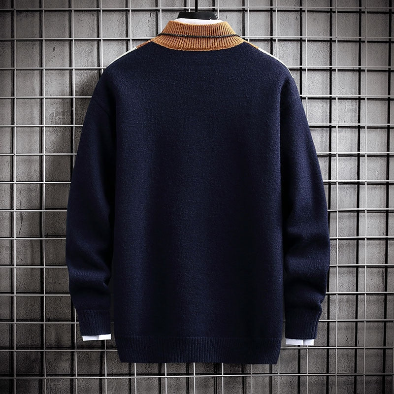 Men's Slim Fit Color Block Cashmere Pullover