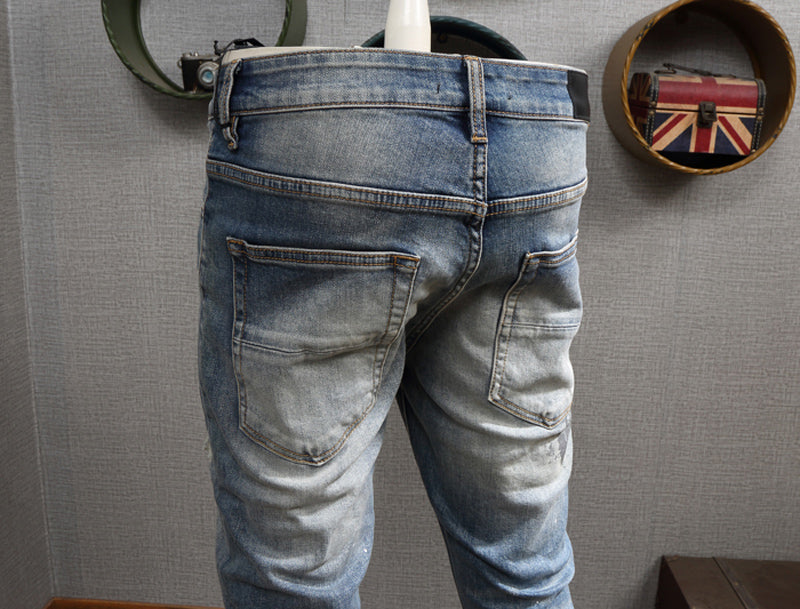 Men's High Street Fashion Light Blue Ripped Jeans