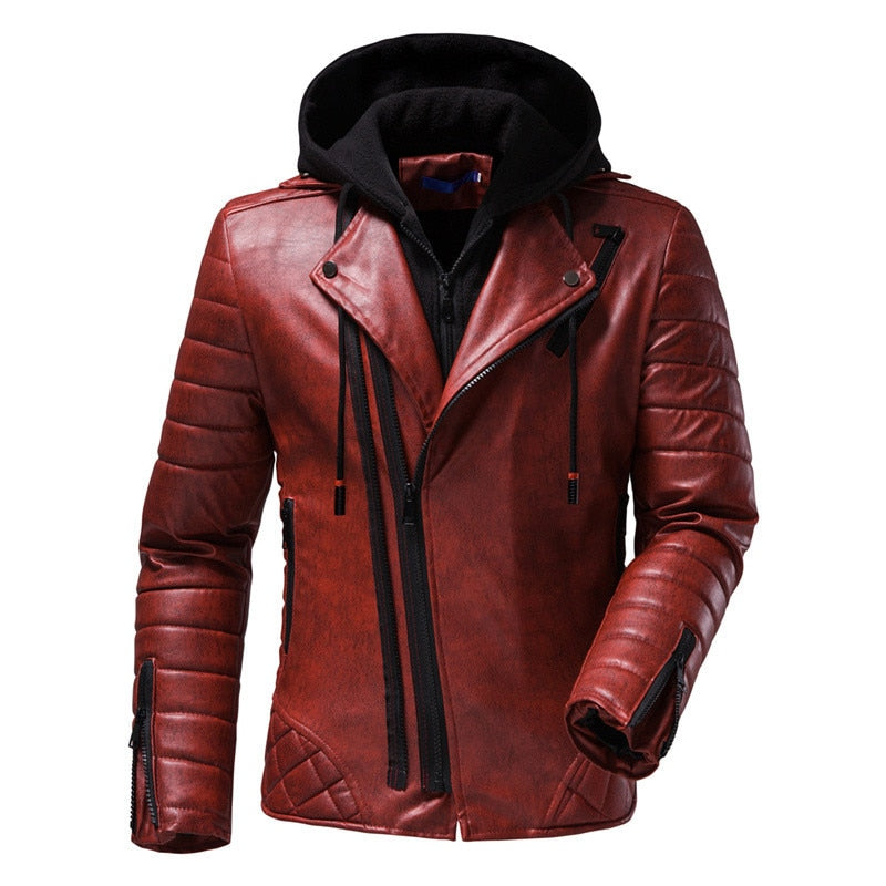 AYBER Men's Fashionista PU Faux Leather Hooded Jacket