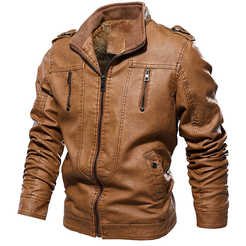 Men's Retro Fleece Interior PU Leather Jacket