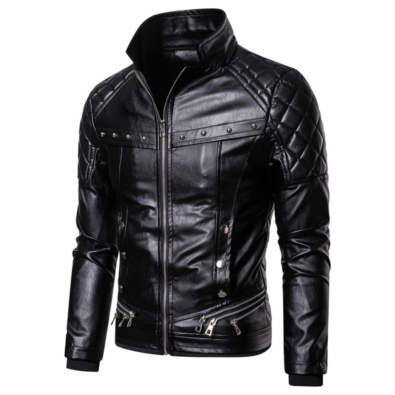 Men's Punk Style  PU Leather Fur Collar Jacket