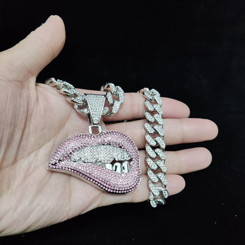 Unisex Lip Bite Pendant Necklace