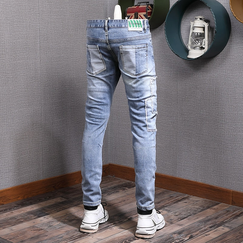 Men's American's Street Style Retro Light Blue Jeans