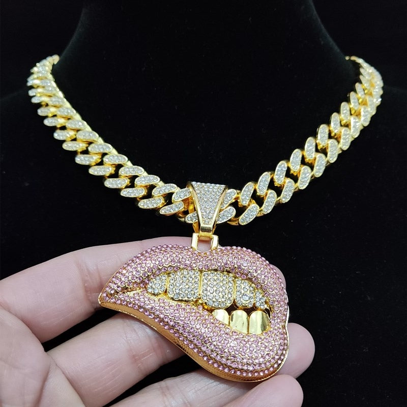 Unisex Lip Bite Pendant Necklace