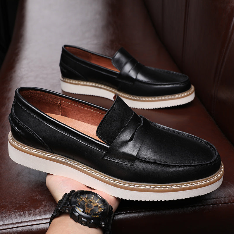 YOM Men's Breathable Cowhide Leather British Loafers