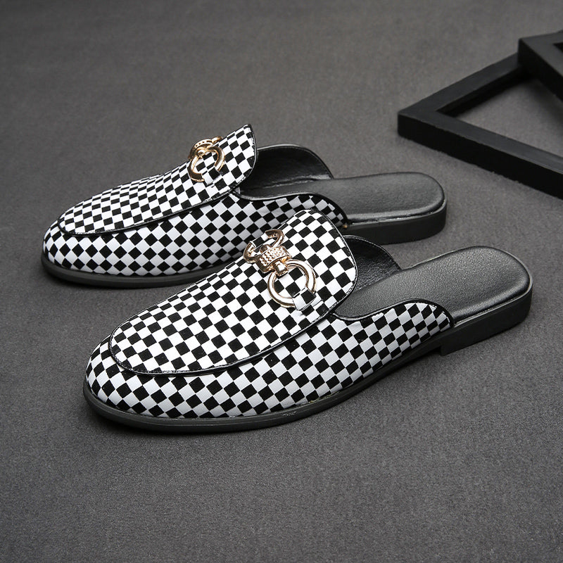 Men' s Plaid Design Backless Loafers