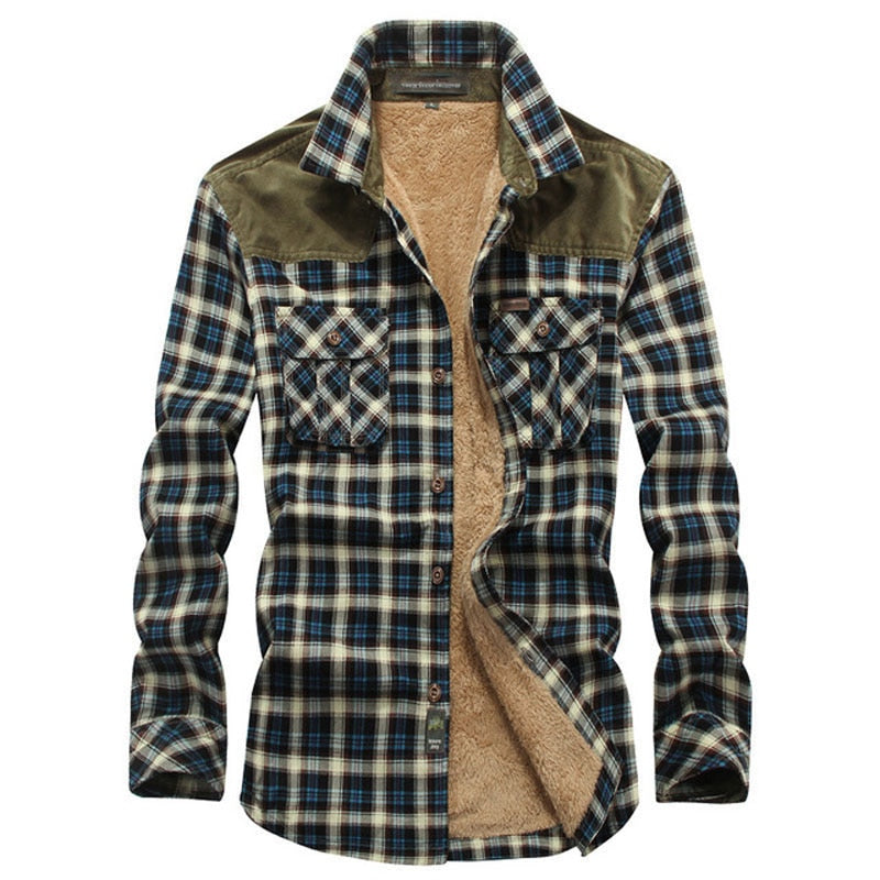 Men's Winter Warm Wool Plaid Cotton Shirt Jacket