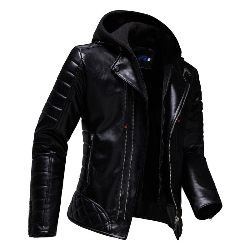 AYBER Men's Fashionista PU Faux Leather Hooded Jacket