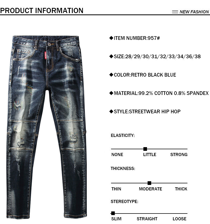 Men's Streetwear Denim Punk Retro Distressed Jeans