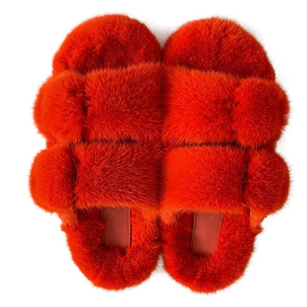 Women's Double Strapped Furry Fluffy Slippers