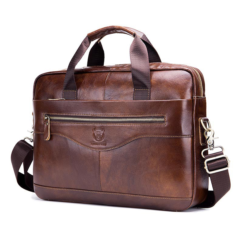 BULLCAPTAIN Men's Fashion Retro Cowhide Leather Briefcase Bag