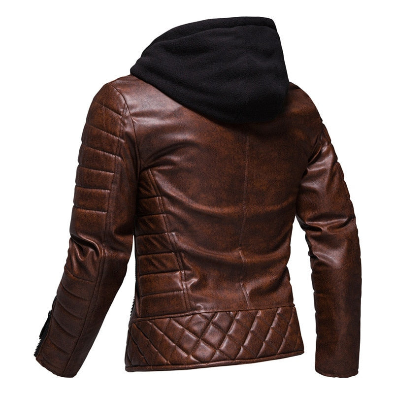 AYBER Men's Fashionista PU Faux Leather Hooded Jacket