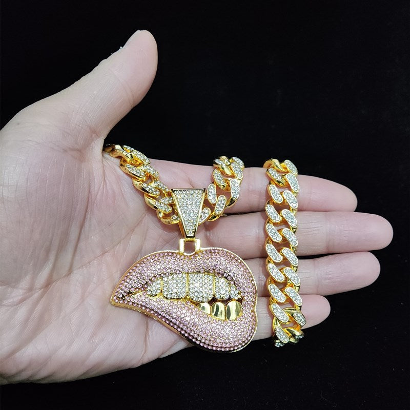 Unisex Lip Bite Pendant Necklace