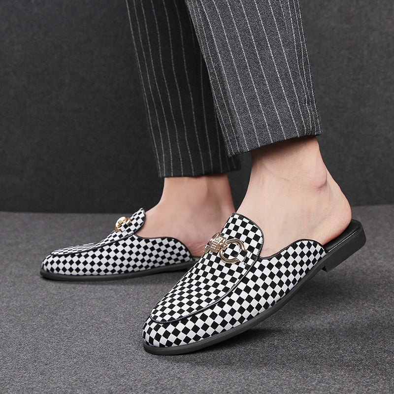 Men' s Plaid Design Backless Loafers