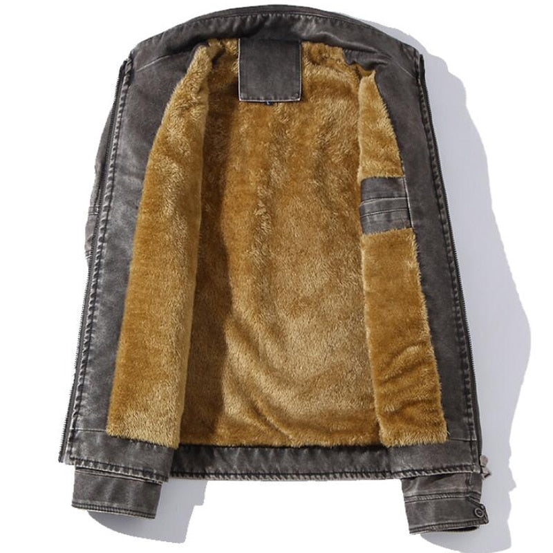 Men's Winter Thick Wool Interior PU Leather Jacket