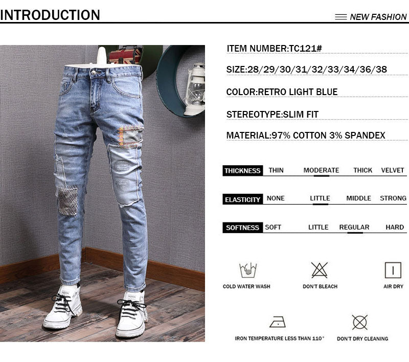 Men's American's Street Style Retro Light Blue Jeans